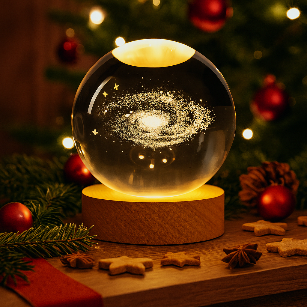 Lámpara Esfera 3D USB con Base de Madera